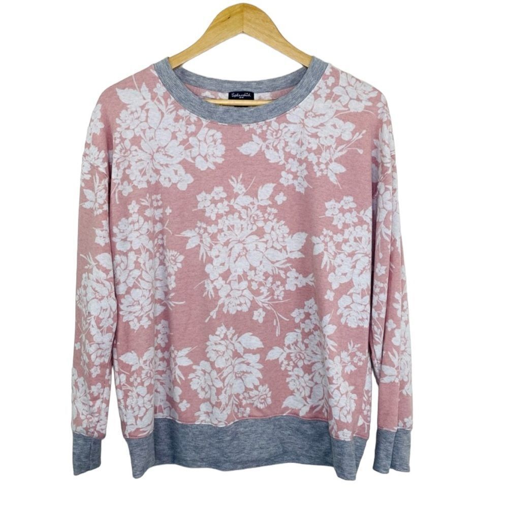 Splendid dusty pink floral sweatshirt with gray trim size medium